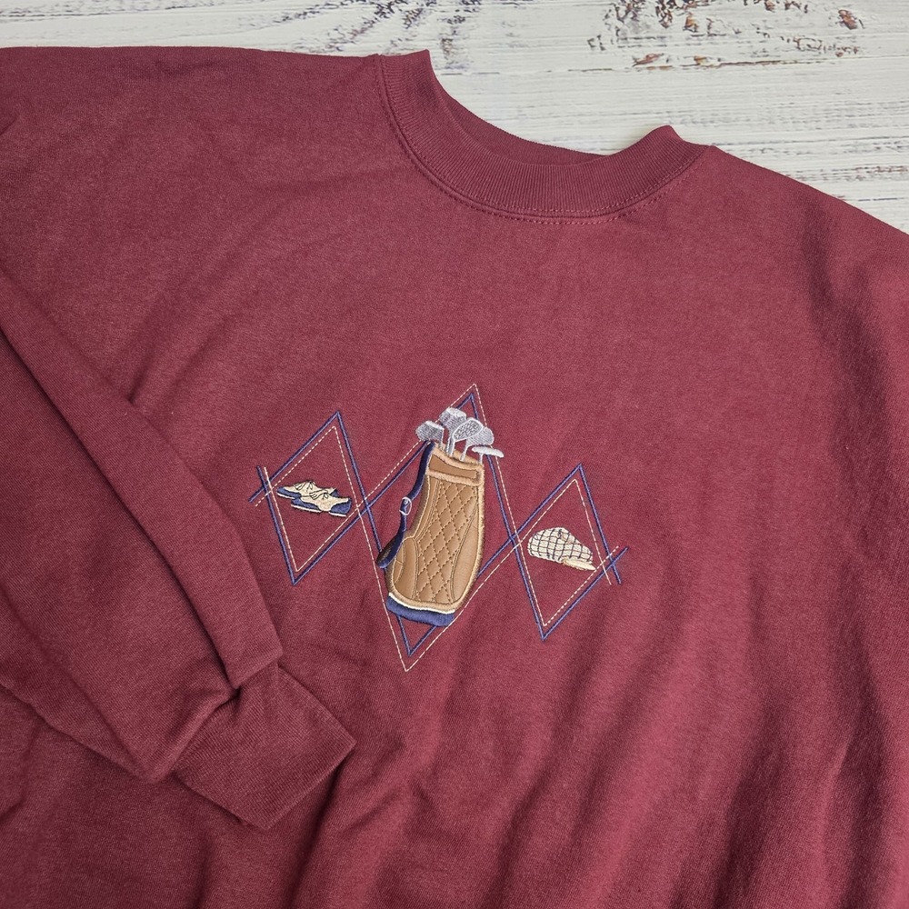 Vintage MC Sportswear Fleece Pullover Crewneck Sweatshirt Mens XL Golf Maroon‎